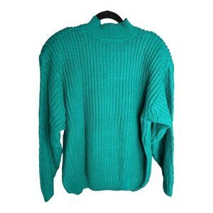 Ellemenno Women's Chunky Cable Knit Mock Neck Pullover Sweater Jade Large NWT